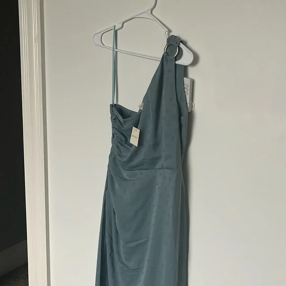 Favorite Daughter The Singles Table Blue Slate Polka Dot One-Shoulder Dress, new - Picture 3 of 9